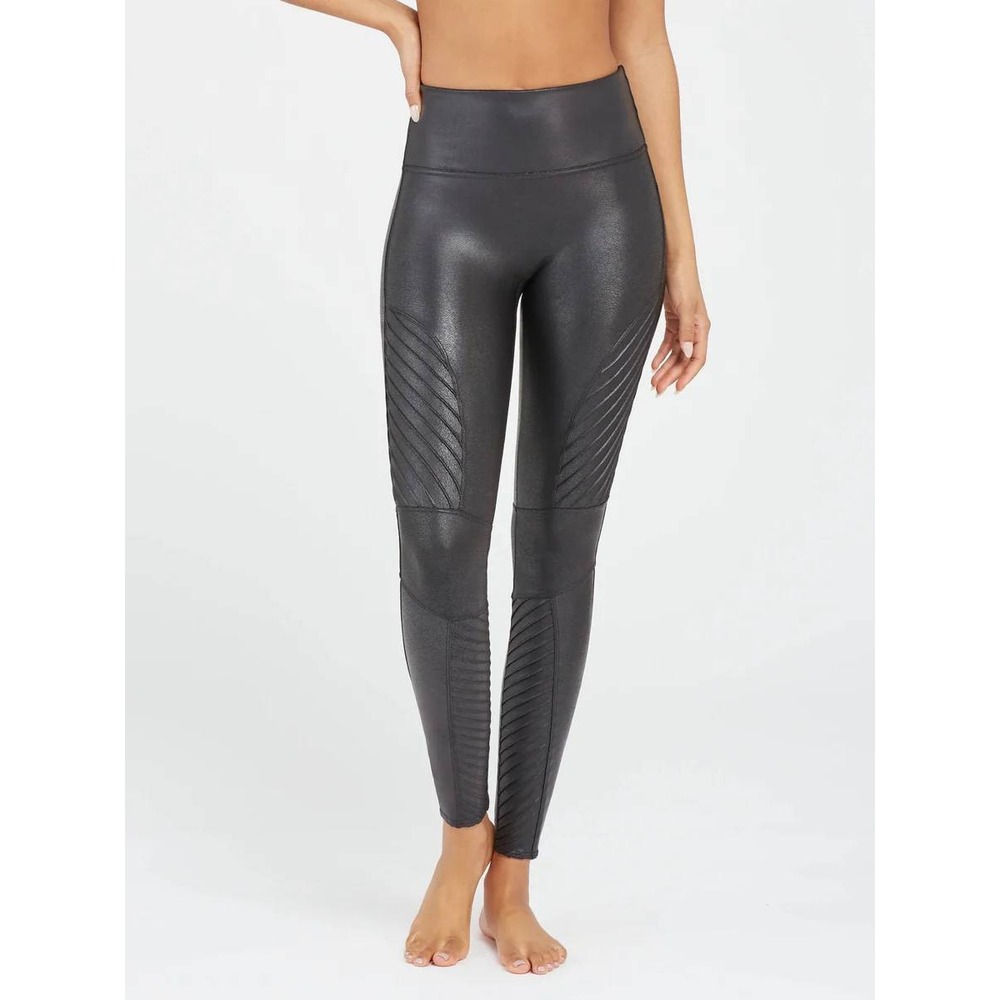 Spanx Moto Faux Leather Leggings Women XS Black Excellent High Waist Shaping